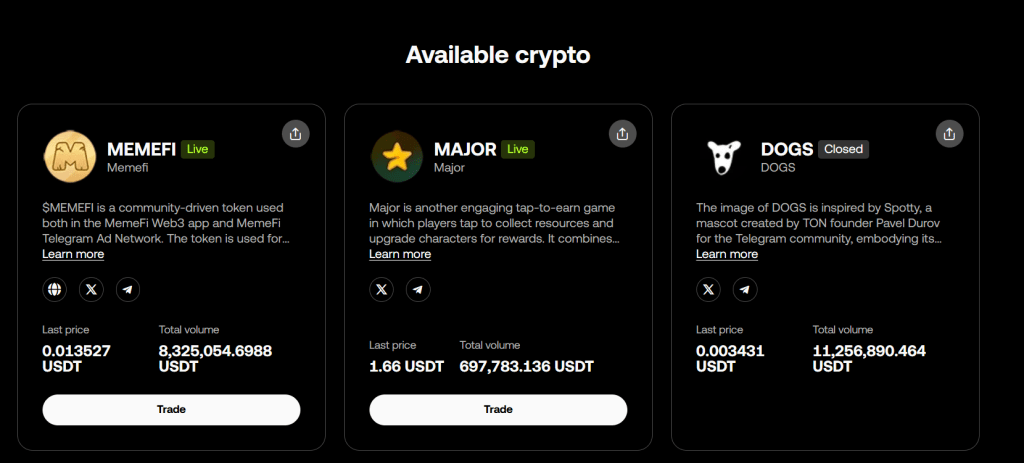 توکن MAJOR دربازار پری مارکت اوکیاکس