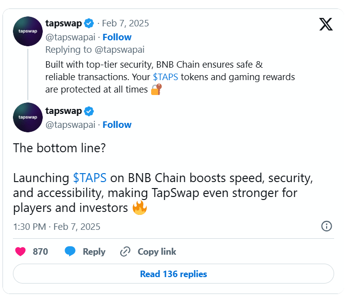 TapSwap لانچ پیش از ایردراپ توکن خود را از TON به BNB Chain انتقال داد