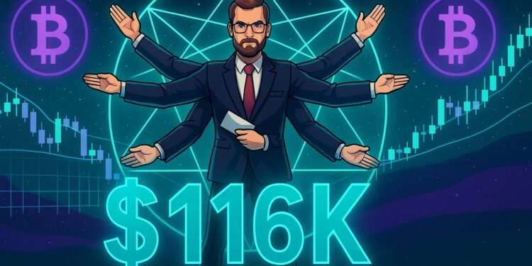 قیمت بیت‌کوین در آستانه ثبت رکورد جدید؛ حرکت صعودی به سمت ۱۱۶,۰۰۰ دلار