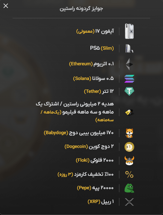 جایزه گوشی آیفون، جایزه آیفون 17 پرومکس، گردونه قرعه کشی، گردونه شانس