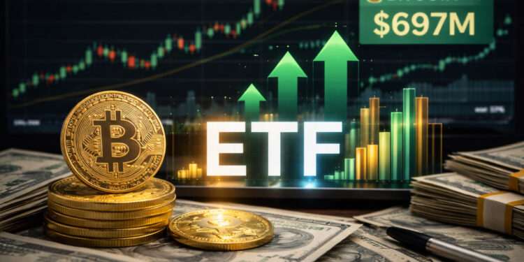 رکوردشکنی ETFهای بیت‌کوین؛ ورود ۶۹۷ میلیون دلار سرمایه در یک روز